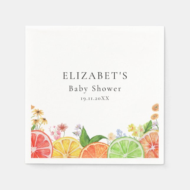 Serviette En Papier Aquarelle Baby shower Citrus Little Cutie (Devant)