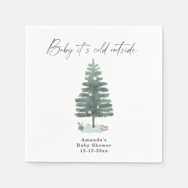 Serviette En Papier Aquarelle baby shower d'arbre de Noël (Devant)