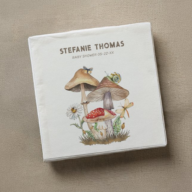 Serviette En Papier Aquarelle Baby shower de champignons | Bois (Party Napkins)