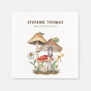 Serviette En Papier Aquarelle Baby shower de champignons et d'insectes