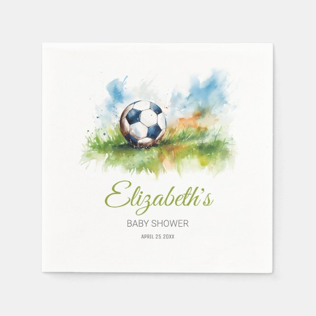 Serviette En Papier Aquarelle Baby shower de soccer papier Napkin (Devant)