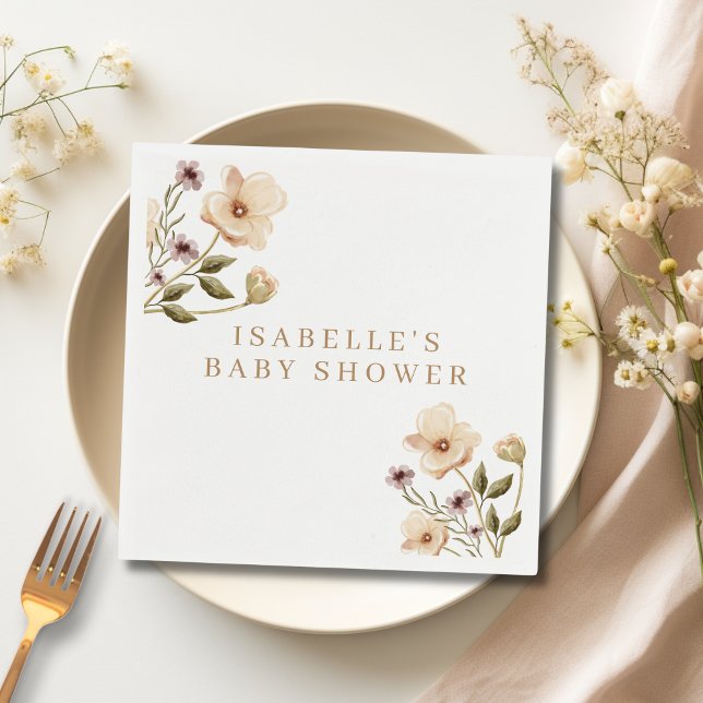 Serviette En Papier Aquarelle Baby shower Floral Papier Napkin (floral paper party napkins)