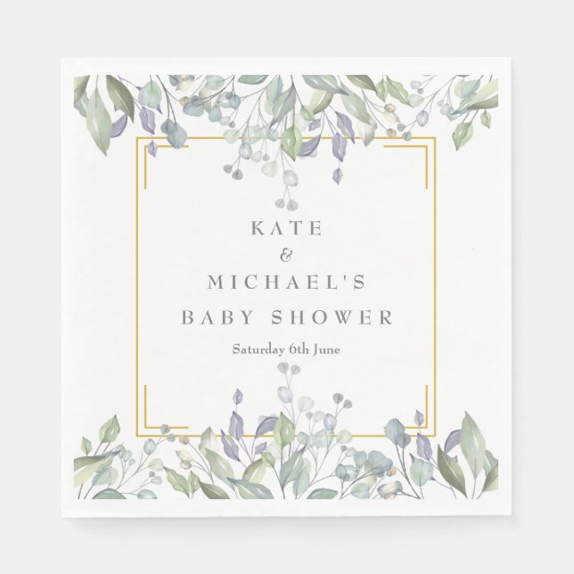 Serviette En Papier Aquarelle Baby shower Floral/Saupoudrage/Couples (Devant)