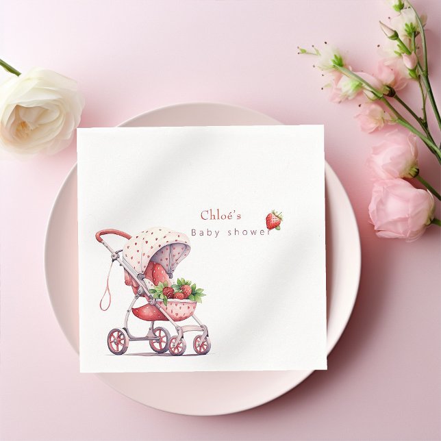 Serviette En Papier Aquarelle baby shower fraise (Créateur téléchargé)