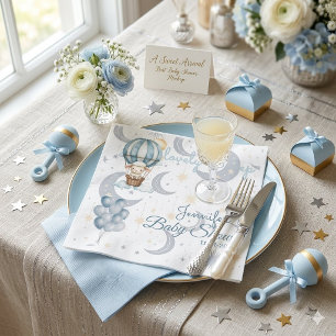 Serviette En Papier Aquarelle Baby Shower Moutons et Ballons Célestes