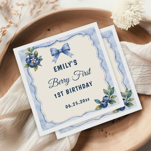 Serviette En Papier Aquarelle Baie Bleue Premier 1er Anniversaire