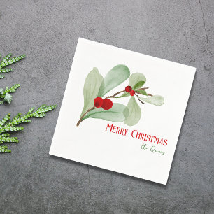 Serviette En Papier Aquarelle Baies de houx Joyeux Noël simple