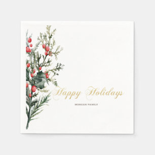Serviette En Papier Aquarelle Baies de Houx Verdure