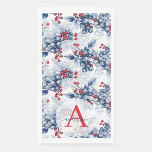 Serviette En Papier Aquarelle Baies d'Hiver Monogrammé Noël