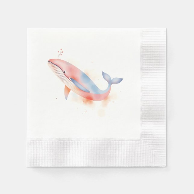 Serviette En Papier Aquarelle baleine avec bulles (Devant)