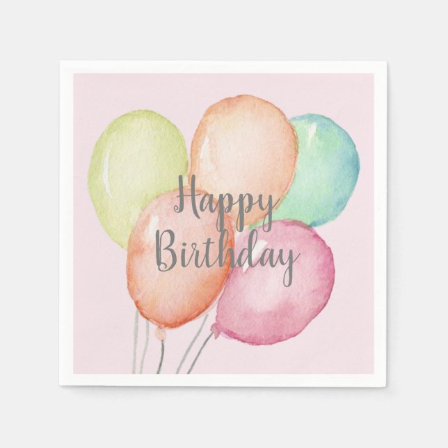 Serviette En Papier Aquarelle Balloon Bunch rose Anniversaire (Devant)