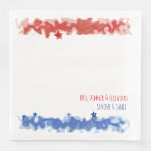 Serviette En Papier Aquarelle Bars rouges et bleus avec Sta, 4 juillet