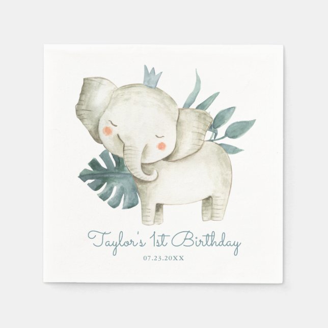 Serviette En Papier Aquarelle bébé éléphant Prince Tropical Anniversai (Devant)