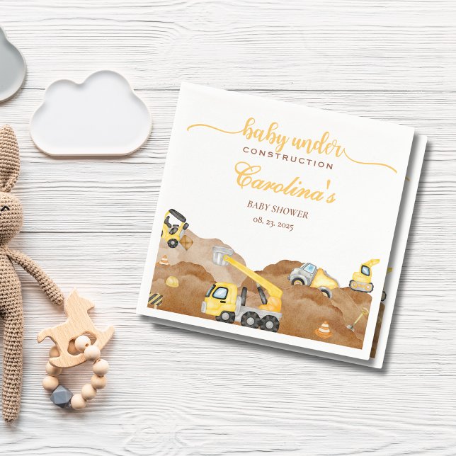 Serviette En Papier Aquarelle bébé en construction baby shower (Créateur téléchargé)