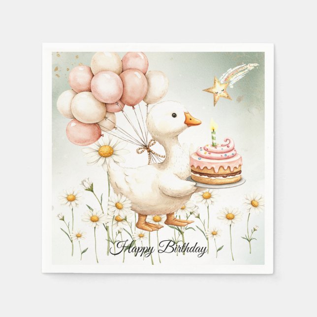 Serviette En Papier Aquarelle Bébé Oie blanche fête d'anniversaire (Devant)