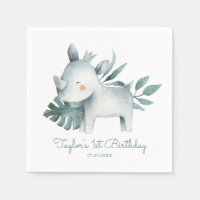 Aquarelle Bébé Rhinoceros Anniversaire tropical