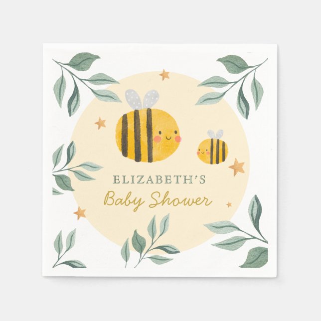 Serviette En Papier Aquarelle Bee Honey Baby shower sucré (Devant)