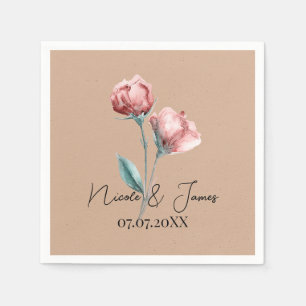 Serviette En Papier Aquarelle Beige Peachy Mariage