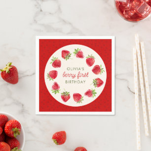 Serviette En Papier Aquarelle Berry fraise Premier 1er anniversaire