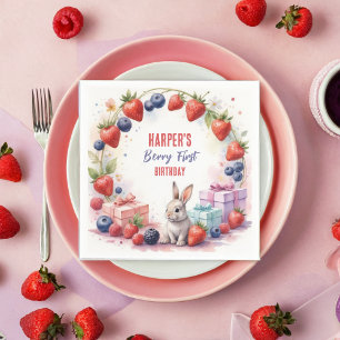 Serviette En Papier Aquarelle Berry Premier anniversaire Bunny et cade