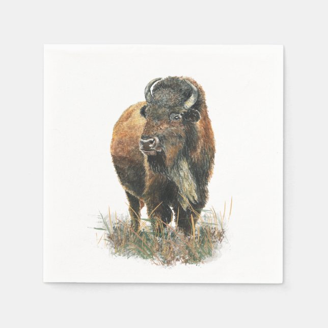 Serviette En Papier Aquarelle Bison Buffle Animal Nature Art (Devant)