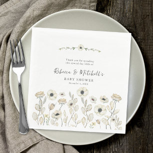 Serviette En Papier Aquarelle Blanc Floral neutre baby shower genre