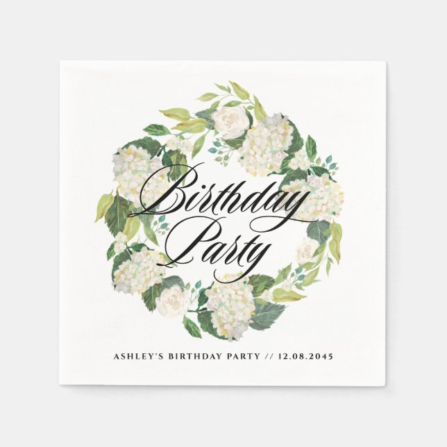 Serviette En Papier Aquarelle Blanc Hydrangea Wreath fête d'anniversai (Devant)