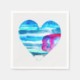 Serviette En Papier Aquarelle bleu coeur mignon