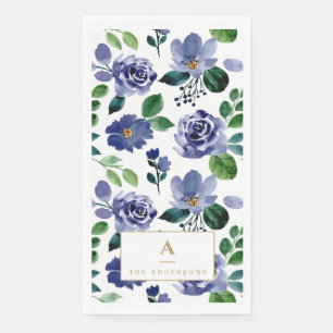 Serviette En Papier Aquarelle bleu de la marine russe Floral