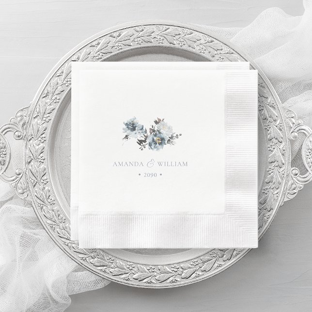 Serviette En Papier Aquarelle bleu Dusty Mariage Floral (Créateur téléchargé)