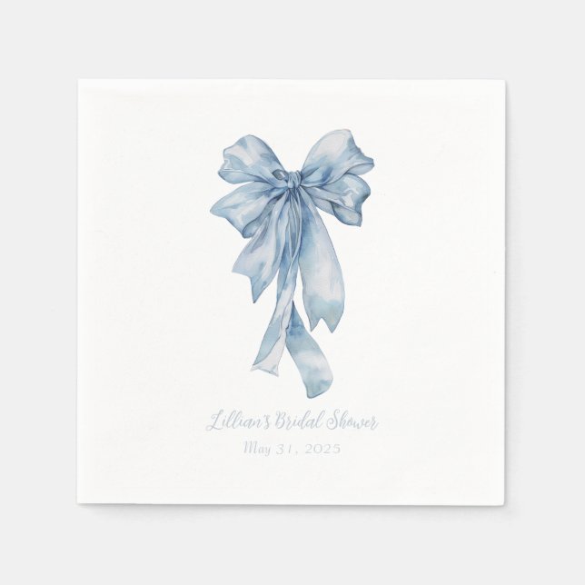 Serviette En Papier Aquarelle Bleu Fête des mariées Bow (Devant)