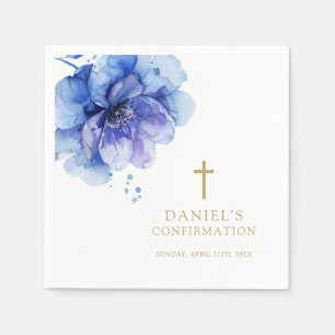Serviette En Papier Aquarelle bleu foncé moderne Confirmation florale