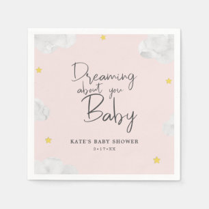 Serviette En Papier Aquarelle bleu foncé Nuages Baby shower garçon