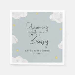 Serviette En Papier Aquarelle bleu gris nuages Baby shower garçon