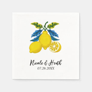 Serviette En Papier Aquarelle bleu jaune citron Mariage méditerranéen