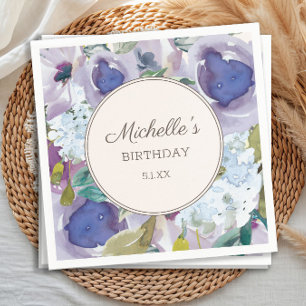Serviette En Papier Aquarelle bleu Lilac Dusty Anniversaire florale