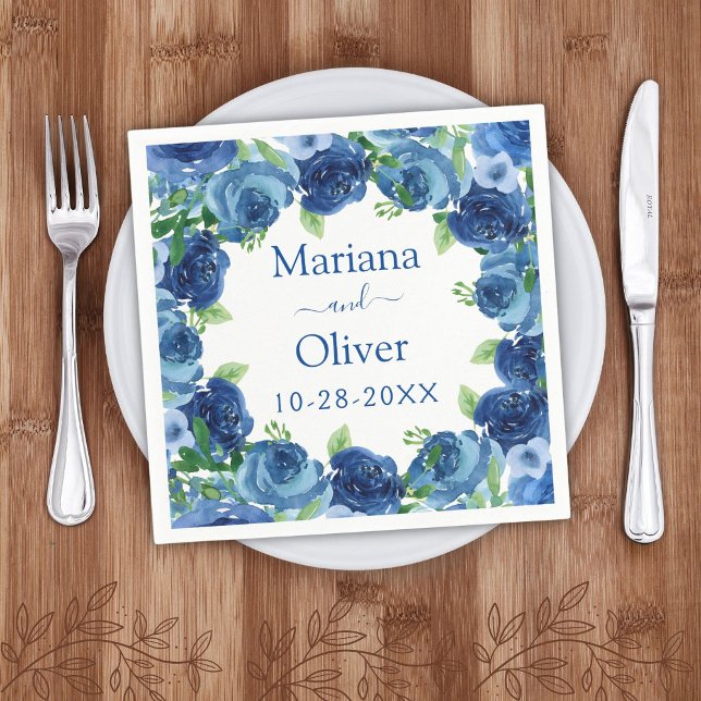 Serviette En Papier Aquarelle bleu marine Floral Mariage Papier (Créateur téléchargé)