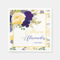 Aquarelle bleu marine jaune Mariage