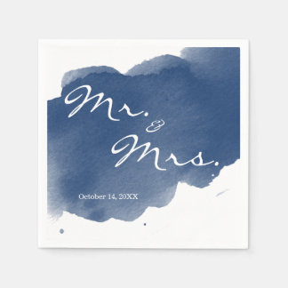 Serviette En Papier Aquarelle bleu marine M. Mme Cocktail Party Napkin