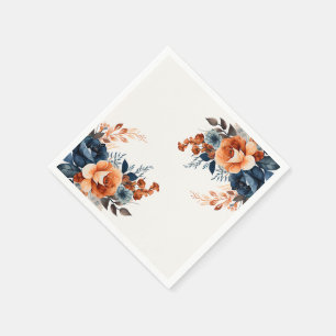 Serviette En Papier Aquarelle bleu marine orange florale
