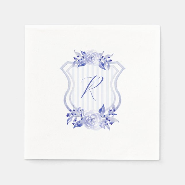 Serviette En Papier Aquarelle bleu Monogramme Floral Naples (Devant)