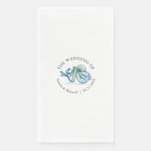 Serviette En Papier Aquarelle Bleu Octopus Plage Mariage personnalisé