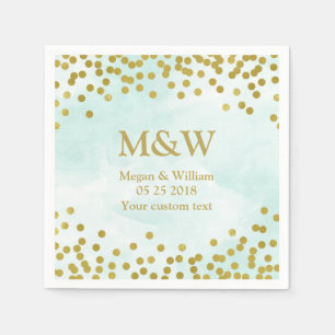 Serviette En Papier Aquarelle bleu or Confetti Mariage Napkin
