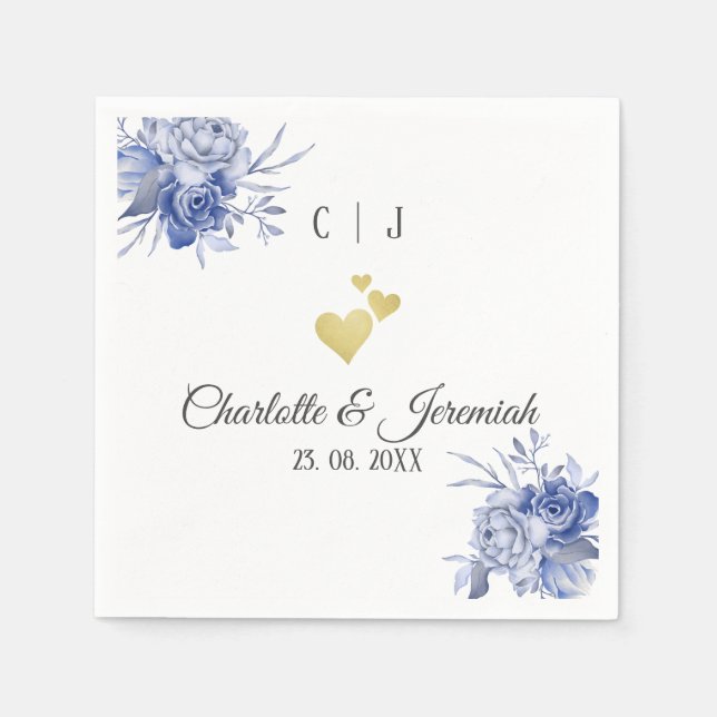 Serviette En Papier Aquarelle bleu poussiéreux Mariage floral succulen (Devant)