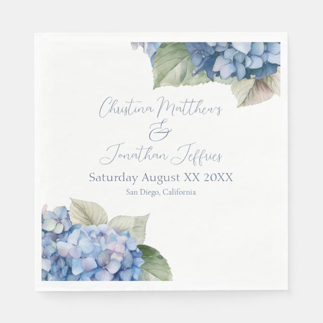 Serviette En Papier Aquarelle bleu romantique Hydrangea Fleurs (Devant)