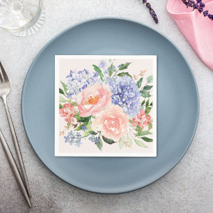 Serviette En Papier Aquarelle Bleu rose Hydrangée Peony Ressort Floral