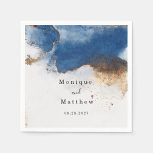 Serviette En Papier Aquarelle bleu rouille cuivre or Agate Mariage