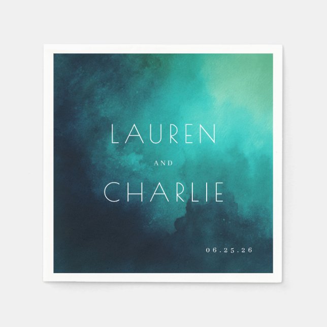 Serviette En Papier Aquarelle Bleu Serein (Devant)