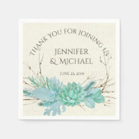 Aquarelle bleu Turquoise Aqua Mariage Succulent Pe