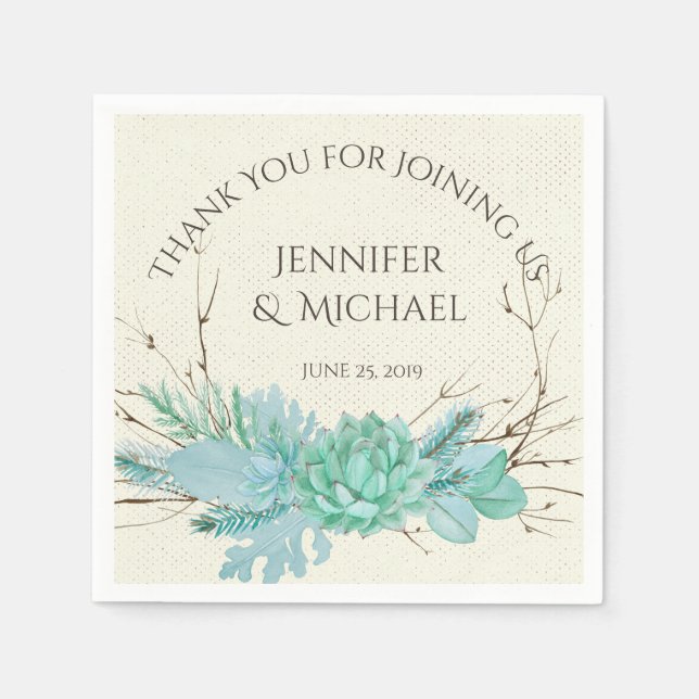 Serviette En Papier Aquarelle bleu Turquoise Aqua Mariage Succulent Pe (Devant)